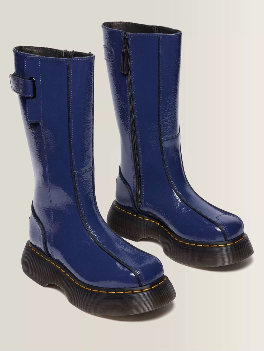 BUZZ HI
DISTRESSED PATENT BOOTS